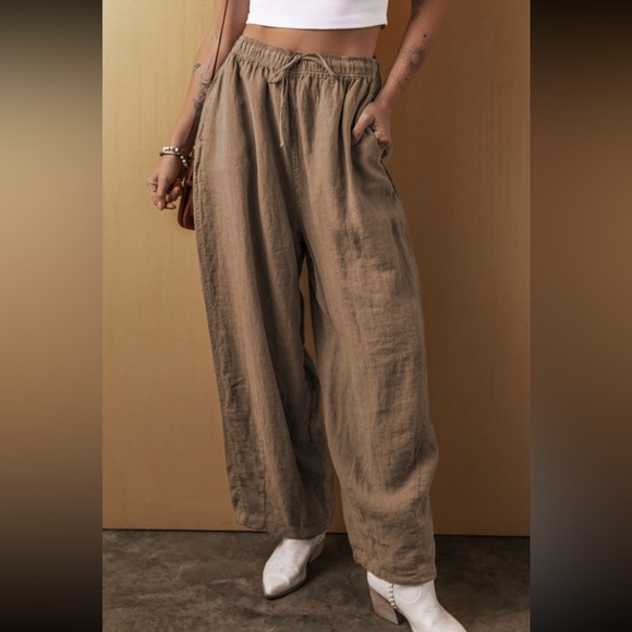 Tara- desert palm cotton linen drawstring pants - Picture 5 of 5